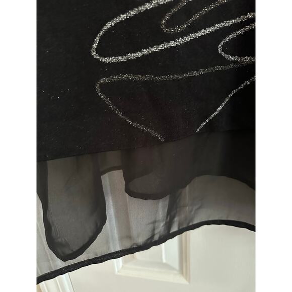 MING WANG Black Silver Abstract Sparkle Sheer Hem Knit Top Artsy - Sz 2X - Picture 2 of 5